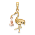 14K Two-Tone Gold Stork Pendant with Solid Cast Design Sophia Jewelers