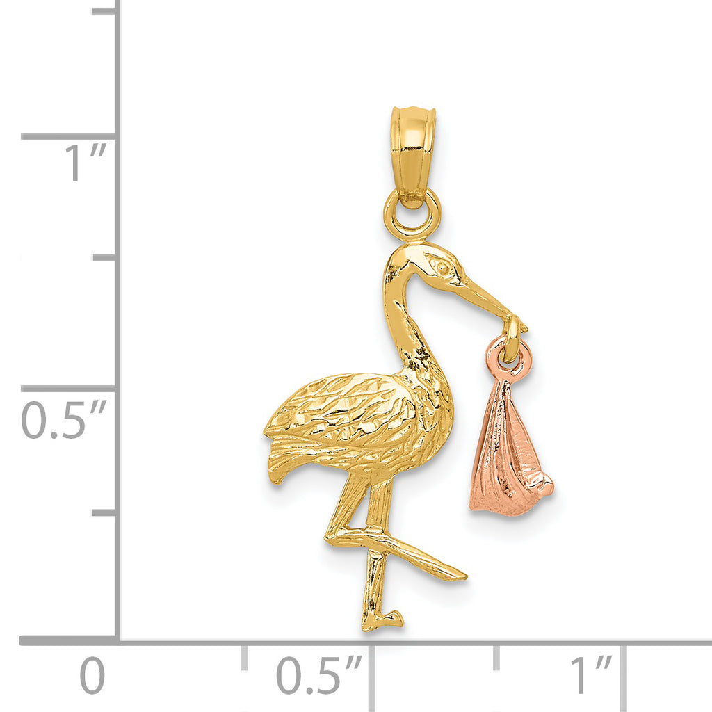 14K Two-Tone Gold Stork Pendant with Solid Cast Design Sophia Jewelers