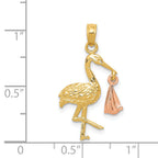 14K Two-Tone Gold Stork Pendant with Solid Cast Design Sophia Jewelers