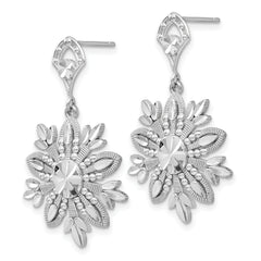 14K White Gold Snowflake Dangle Earrings with Rhodium Finish