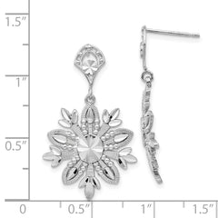 14K White Gold Snowflake Dangle Earrings with Rhodium Finish