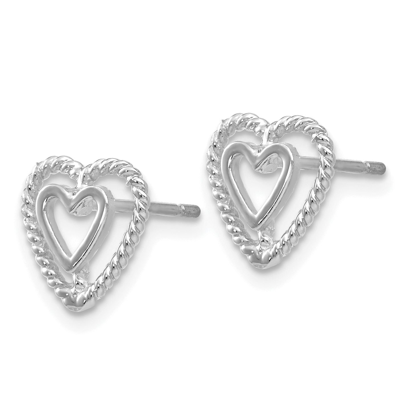 14K White Gold Heart Earrings with Rhodium Polish, Elegant Button Design