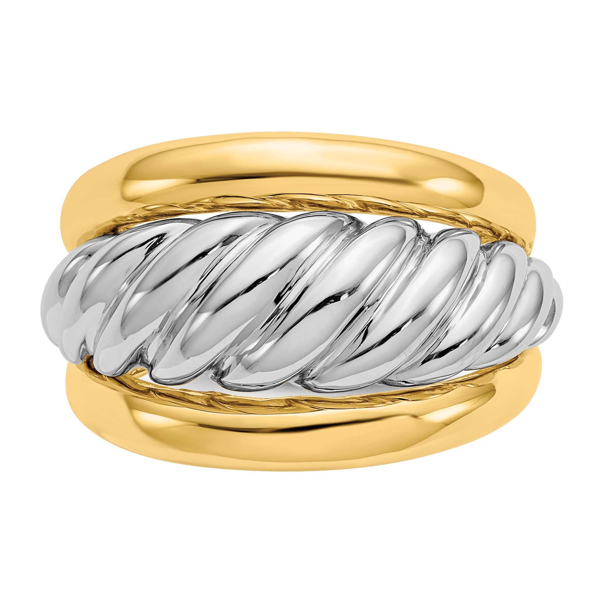 14k Two-tone Polished Twisted Dome Ring