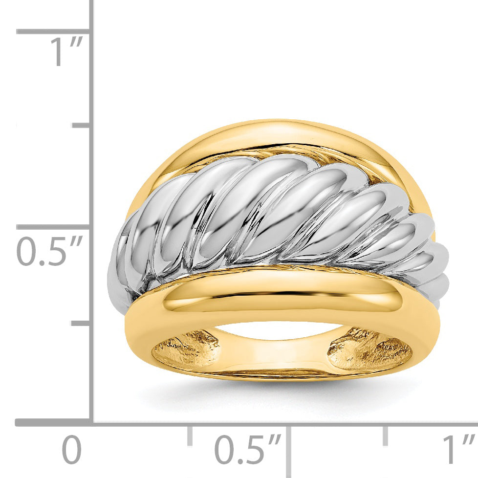 14k Two-tone Polished Twisted Dome Ring