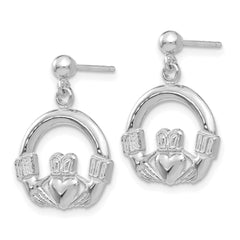 14k White Gold Solid Polished Flat-Backed Claddagh Earrings