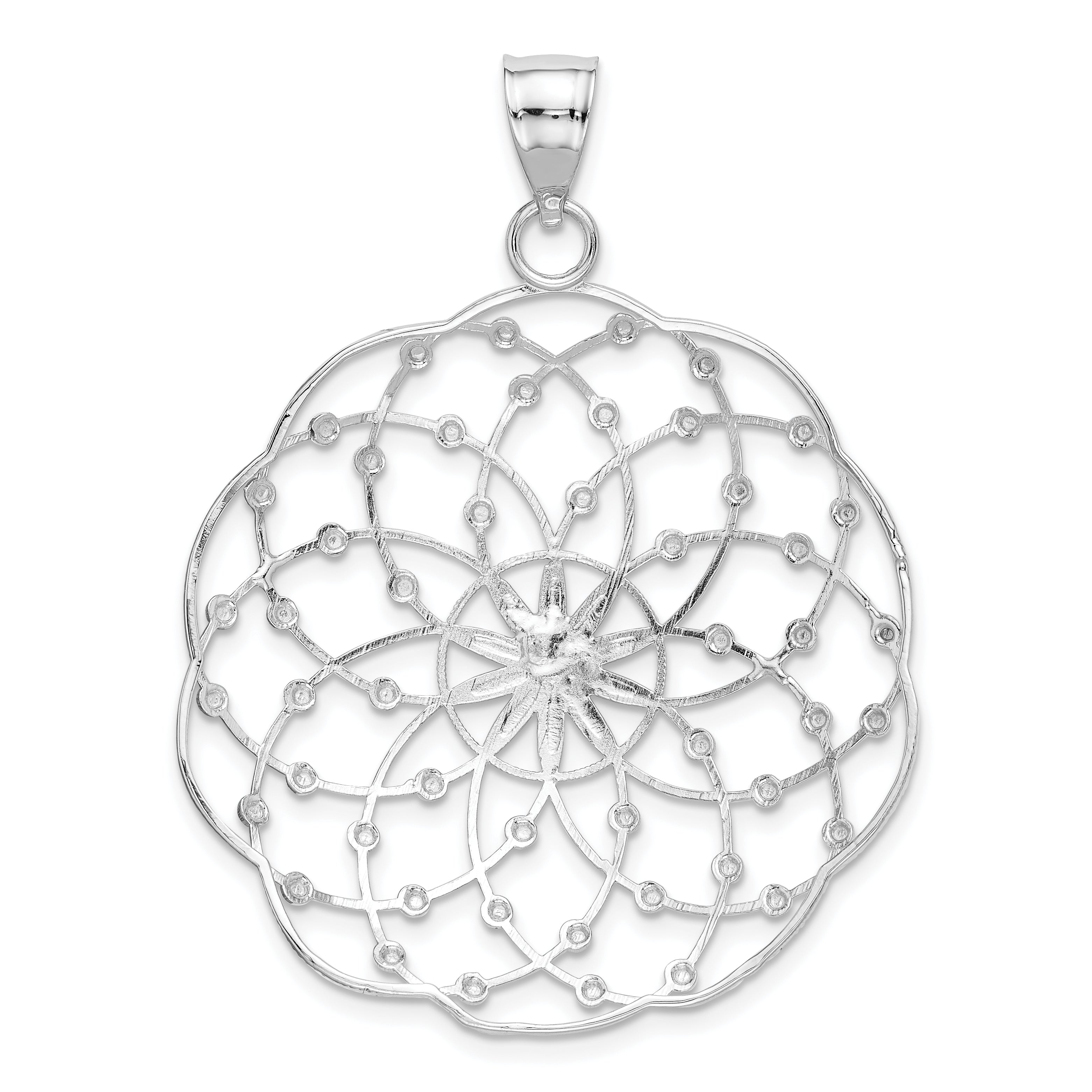 14K White Gold Diamond Cut Sphere Pendant with Rhodium Plating  Elegant and Solid Design