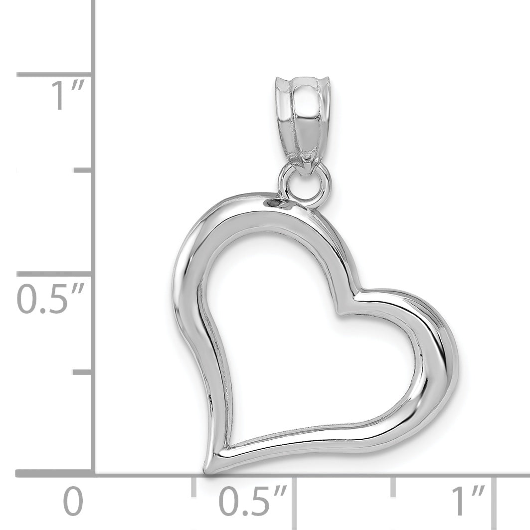 14K White Gold Polished Open Heart Pendant with Rhodium Plating Elegant Design