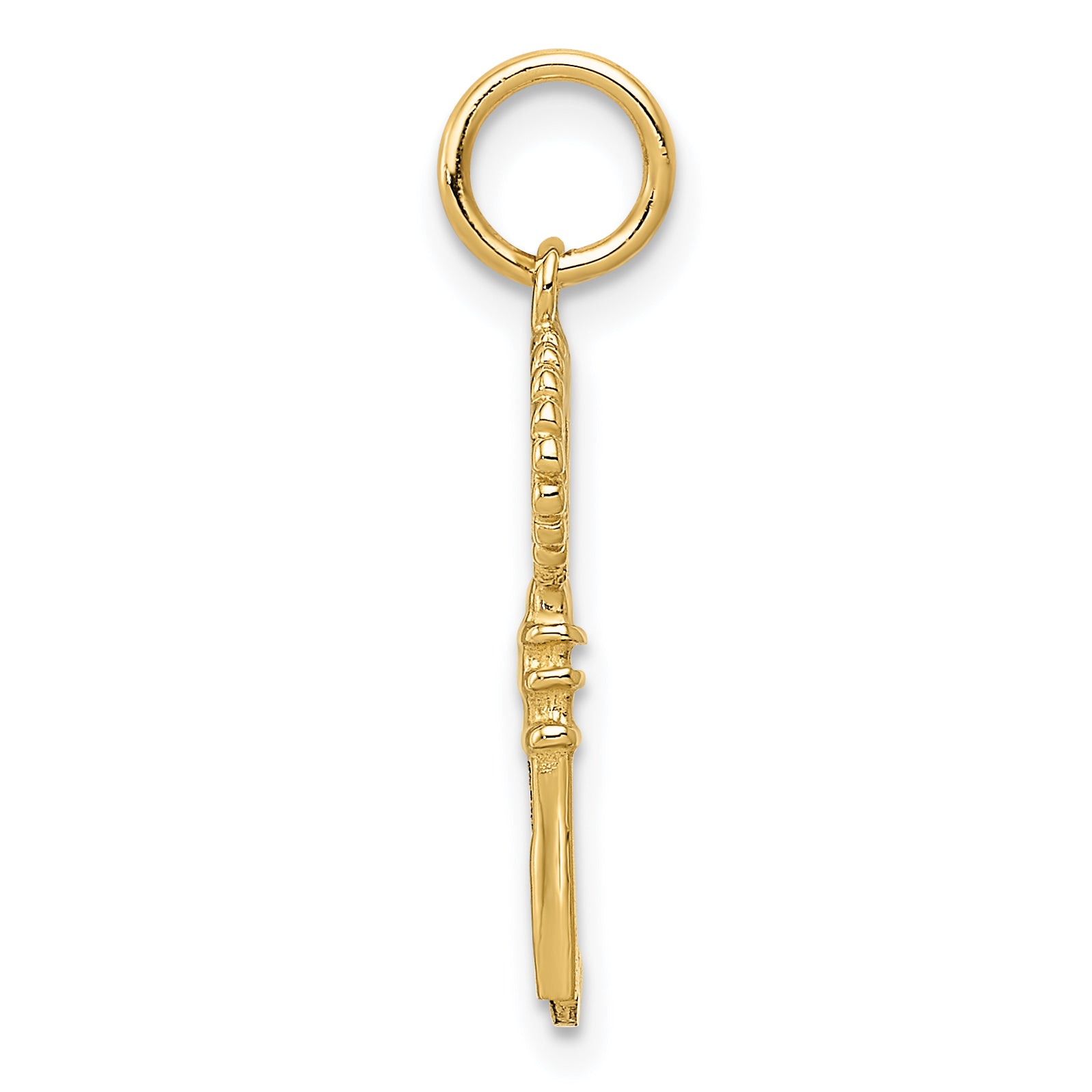 14K Gold Polished Key Charm with 3D Design Elegant and Themed