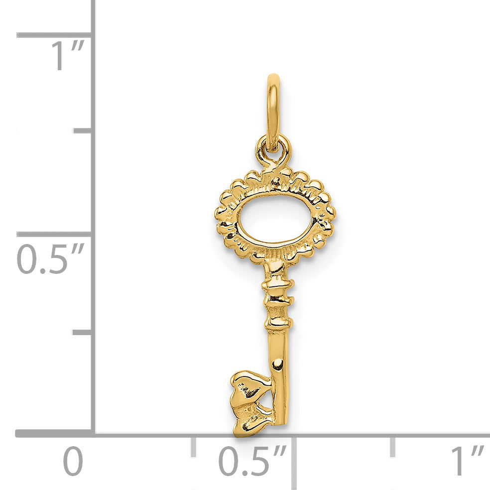 14K Gold Polished Key Charm with 3D Design Elegant and Themed