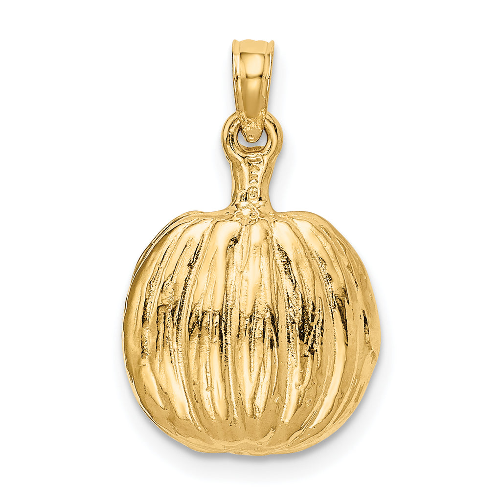 14K Gold Enamel 3D Pumpkin Pendant with Cut-Out Design