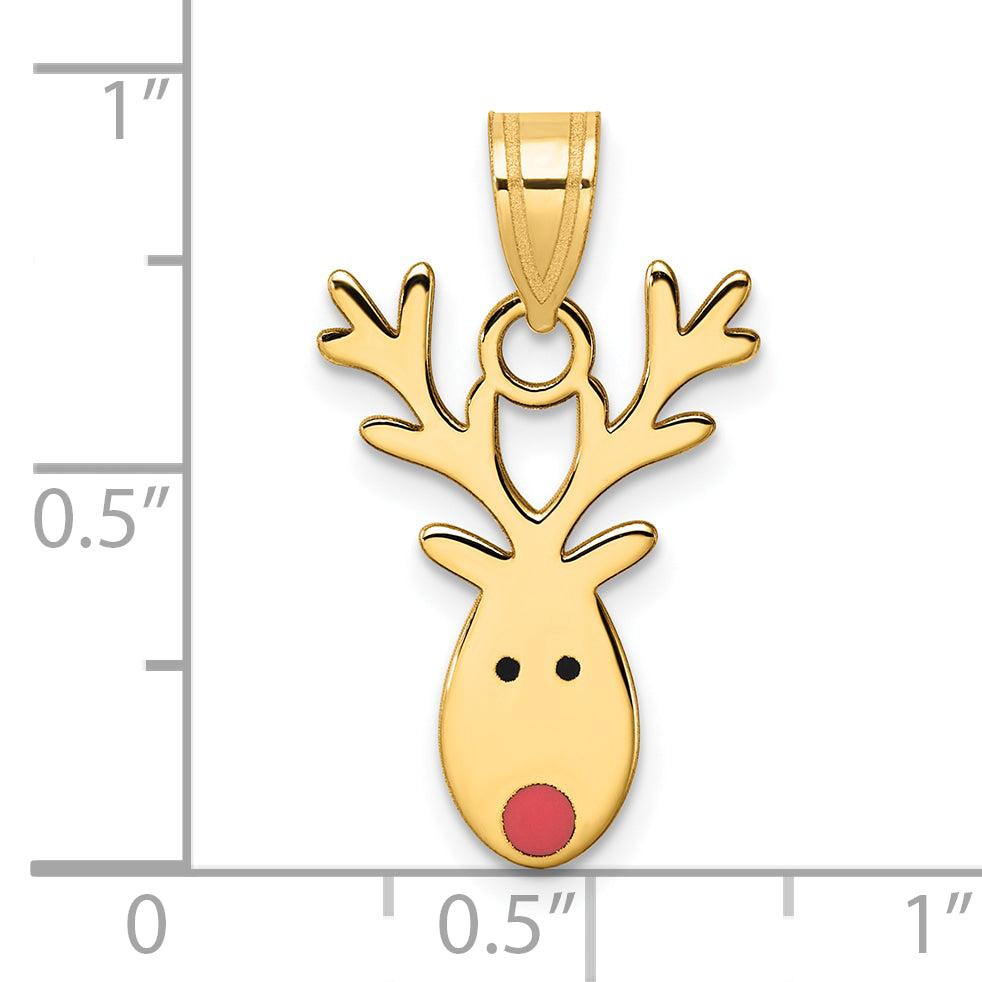 14K Gold Enameled Reindeer Charm with Red Accent Polished Finish