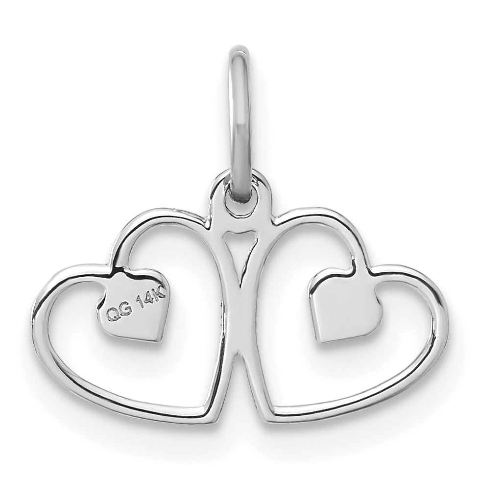 14k White Gold Double Heart Charm with Satin and Diamond-Cut Finish