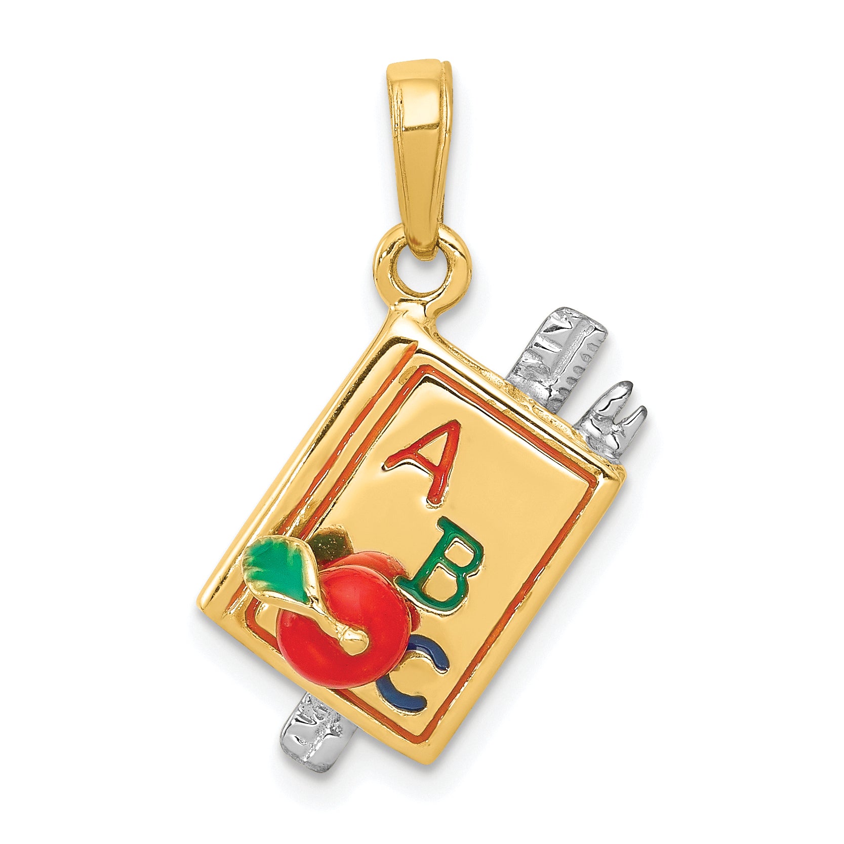 14k Two-tone 3-D Enameled ABC School Book Pendant Main image