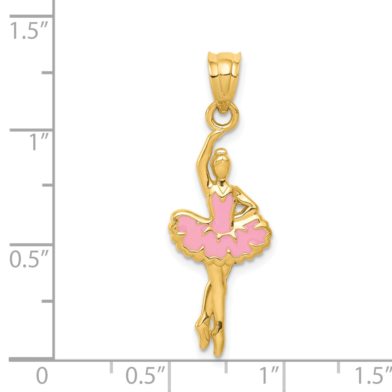 14K Gold Pink Enameled Ballerina Pendant with Polished Finish