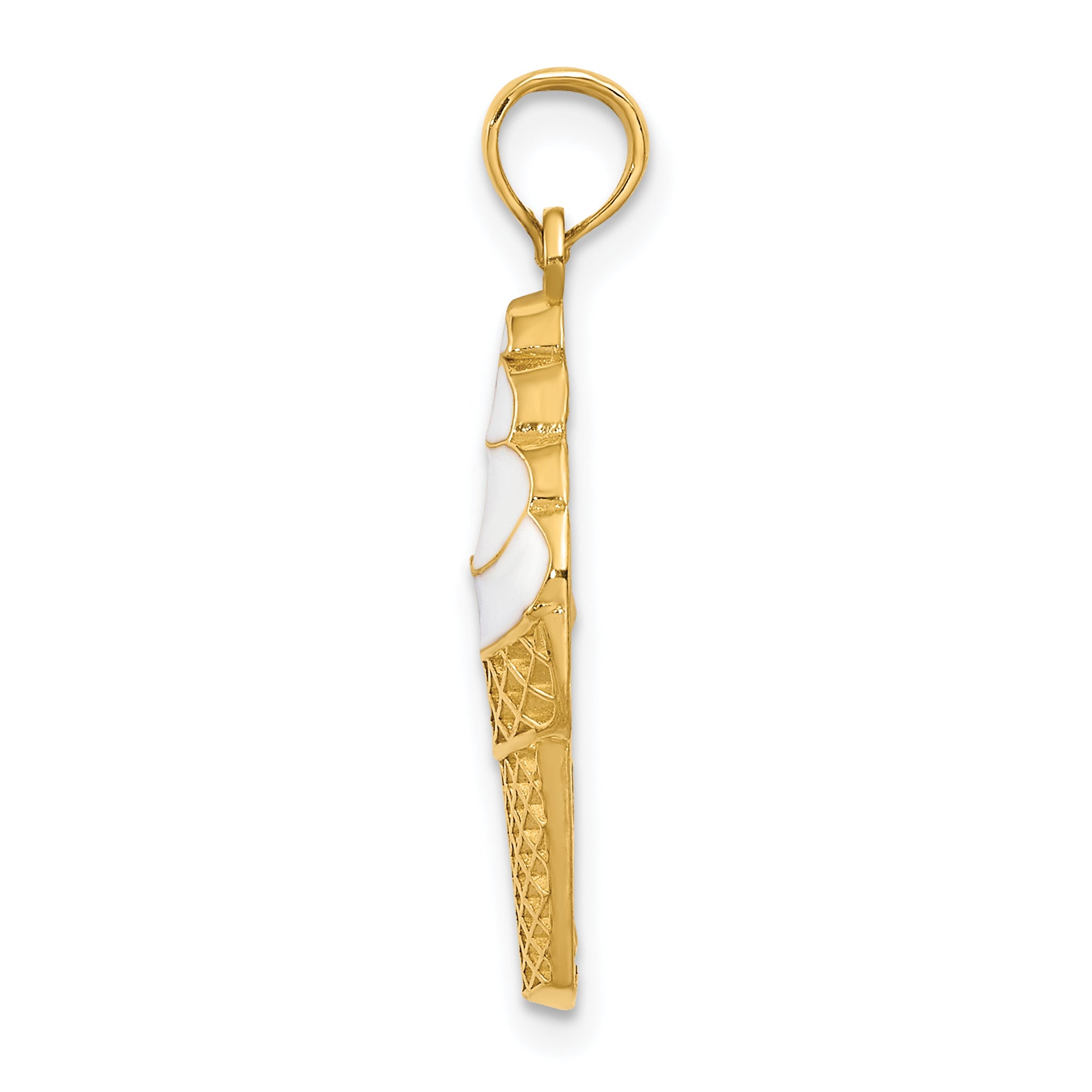 14K Gold Enameled Vanilla Ice Cream Cone Pendant  Playful Polished Design