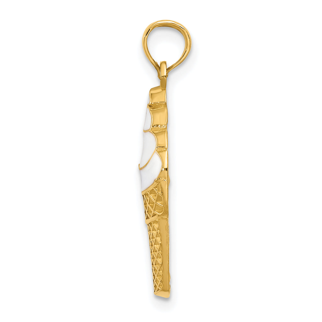 14K Gold Enameled Vanilla Ice Cream Cone Pendant  Playful Polished Design