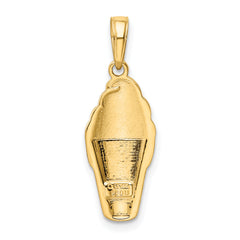 14K Gold Enameled Vanilla Ice Cream Cone Pendant  Playful Polished Design
