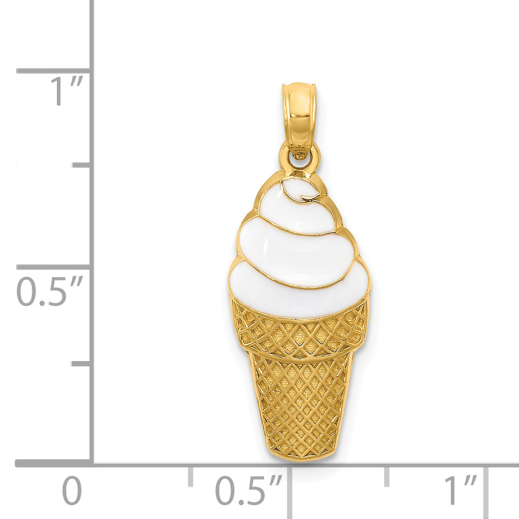 14k Enameled Vanilla Ice Cream Cone Pendant