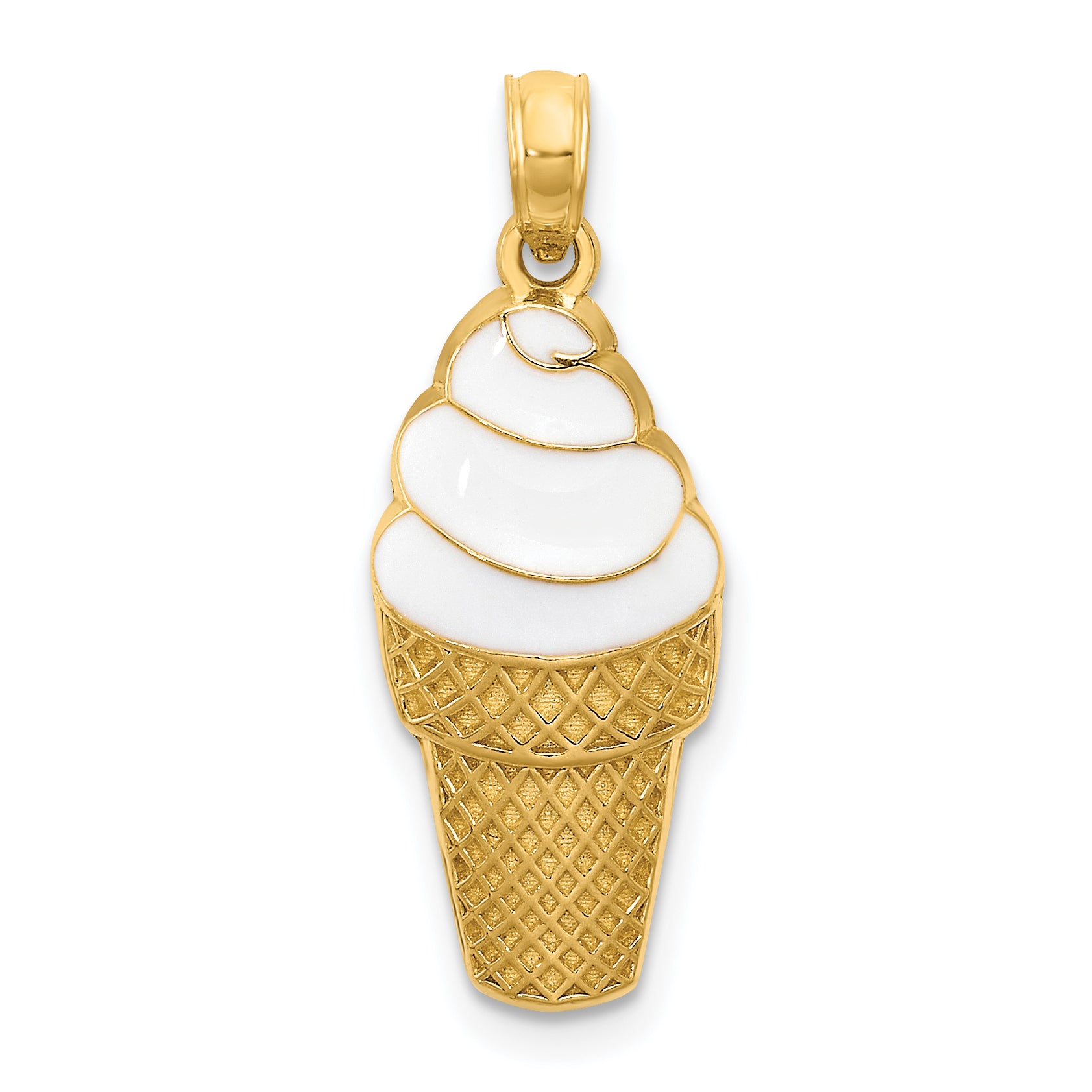 14k Enameled Vanilla Ice Cream Cone Pendant