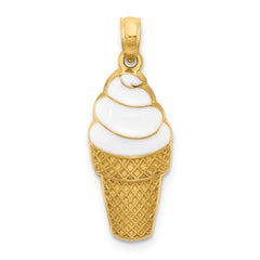 14k Enameled Vanilla Ice Cream Cone Pendant