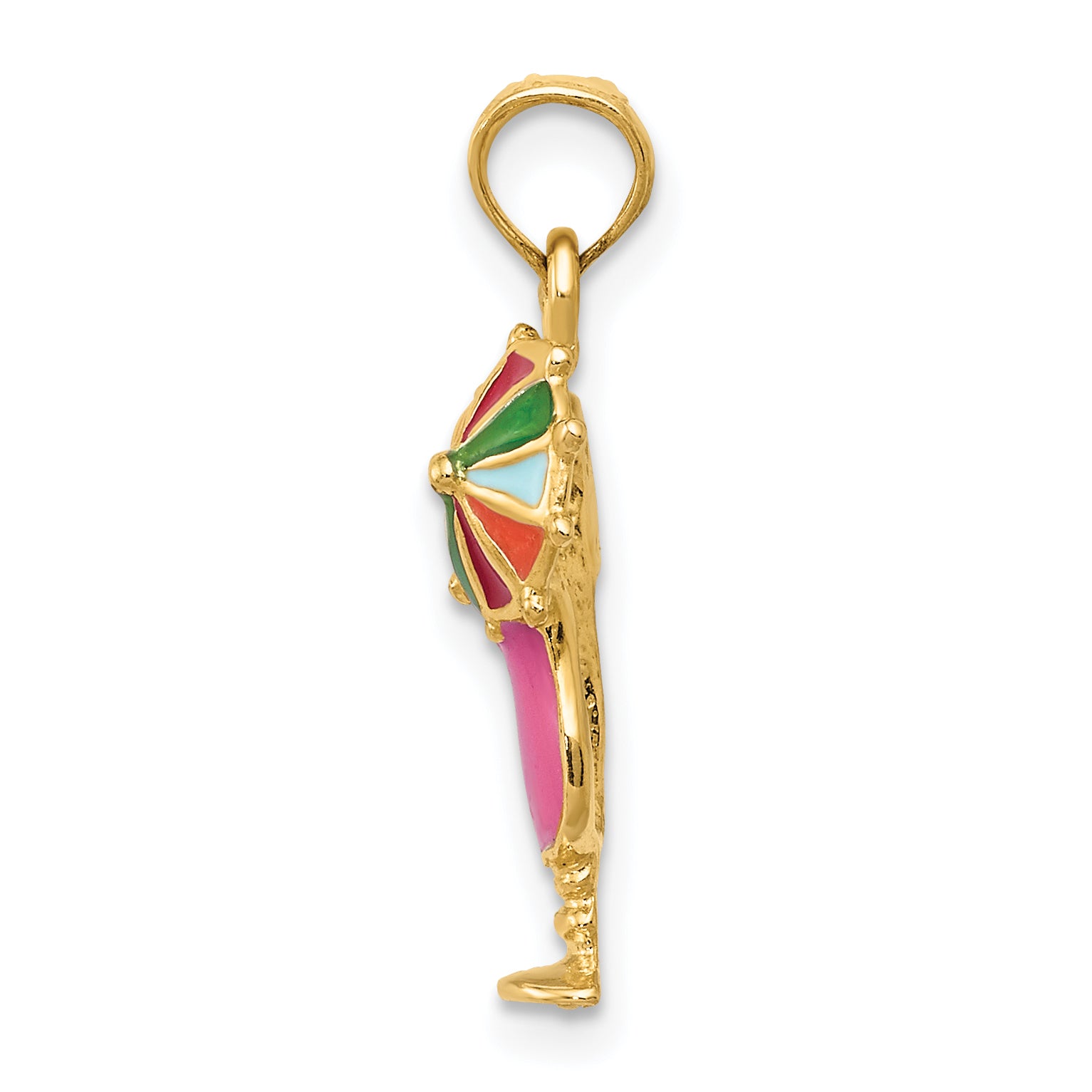 14K Gold Pink Enameled Tropical Drink Pendant, Polished & Multi-Colored Secondary image