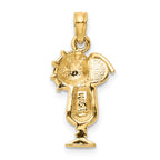 14K Gold Pink Enameled Tropical Drink Pendant, Polished & Multi-Colored
