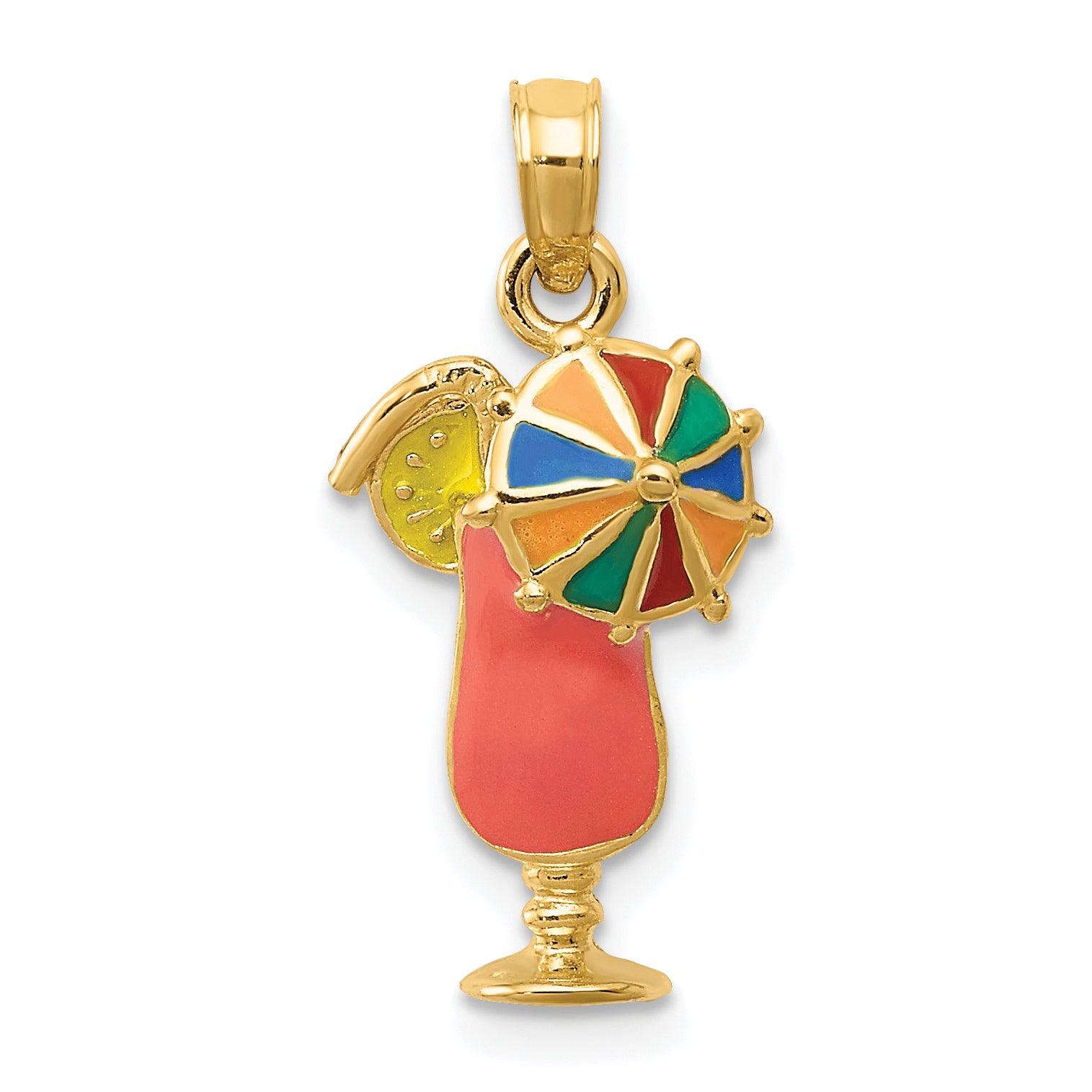 14k Pink Enameled Tropical Drink Pendant Main image