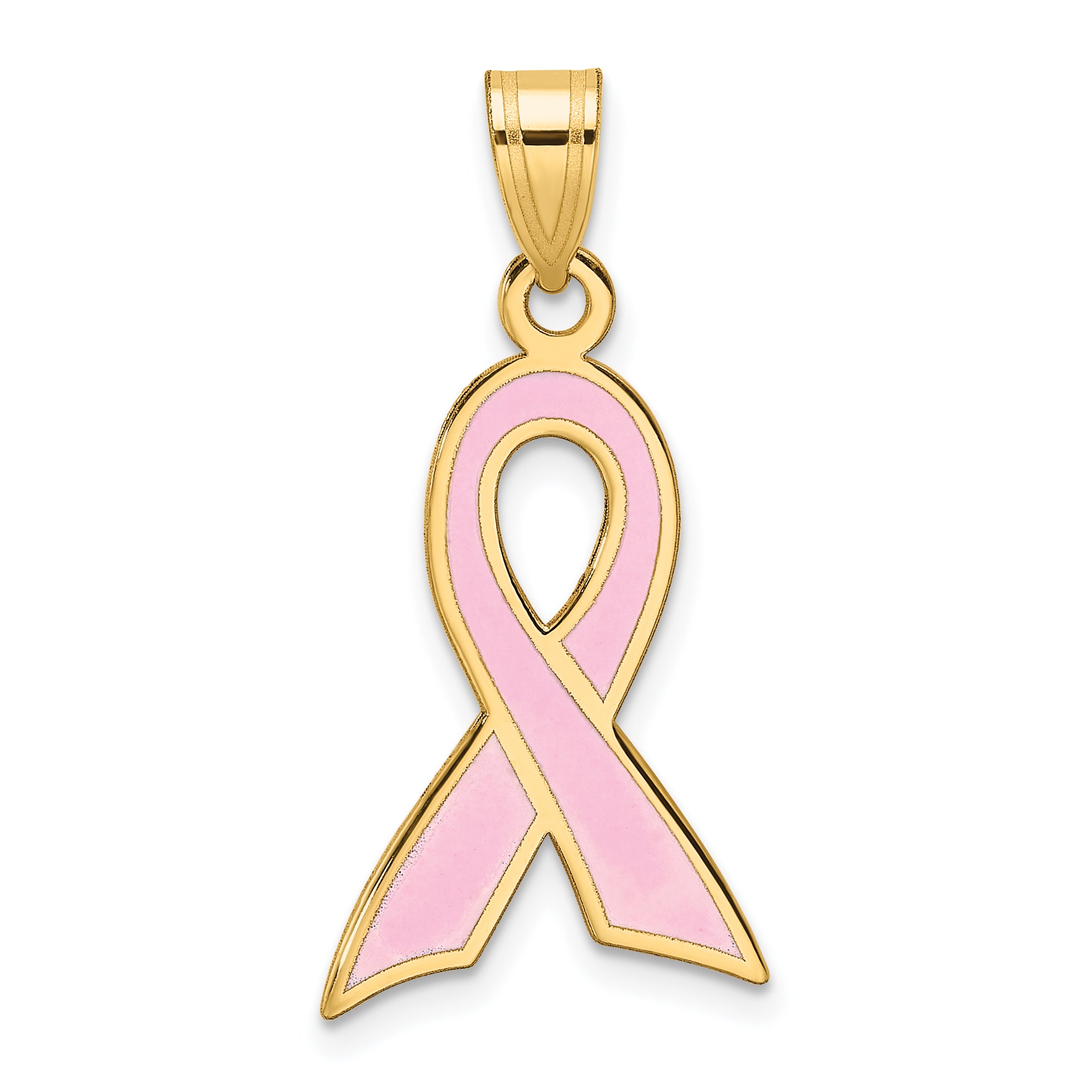 14k Large Enameled Pink Awareness Ribbon Pendant Main image