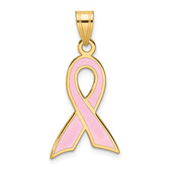 14k Large Enameled Pink Awareness Ribbon Pendant