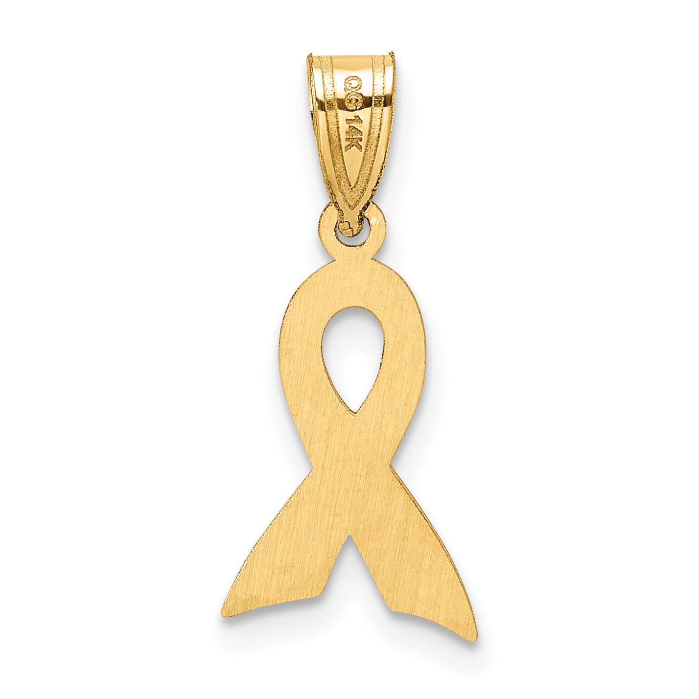 14K Gold Pink Enameled Awareness Ribbon Pendant  Polished & Solid