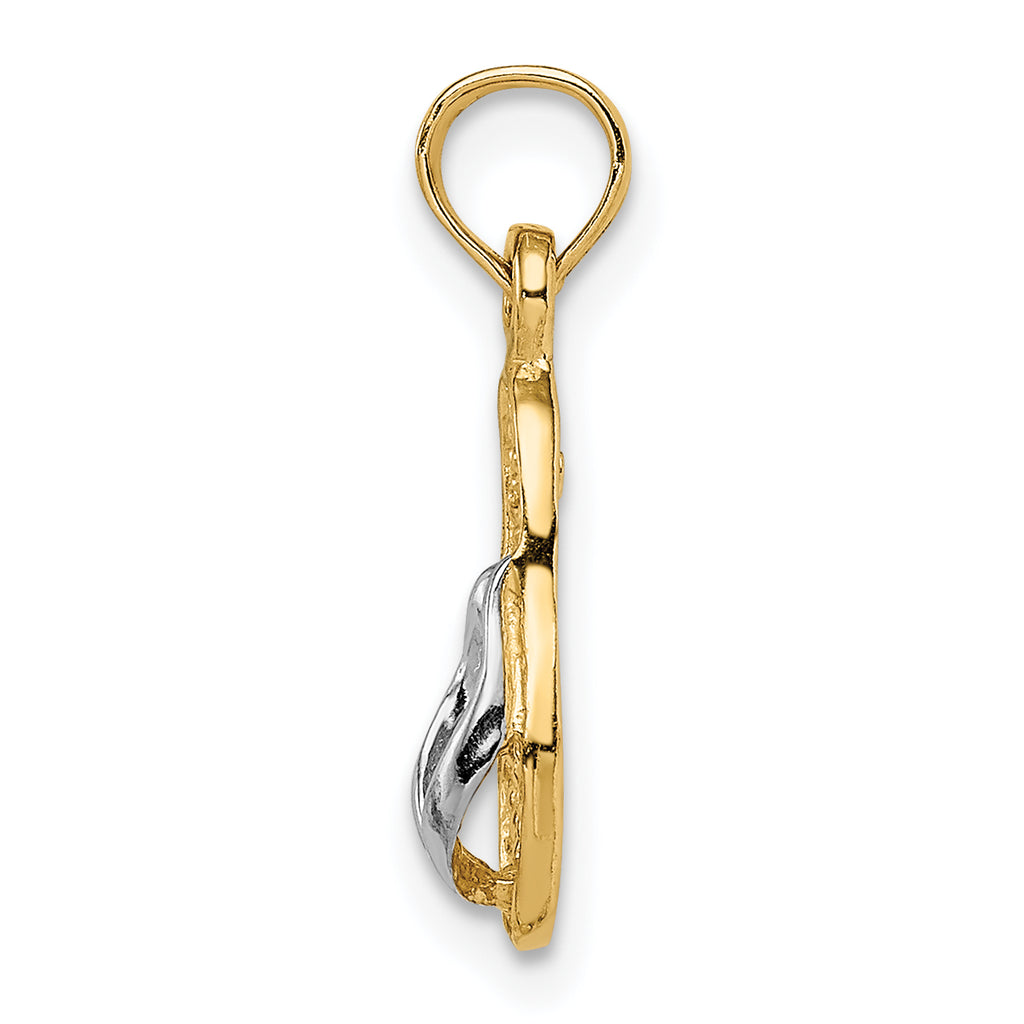 14K Gold 3D Flip-Flop Pendant with Rhodium Accents, 20mm Elegant Charm
