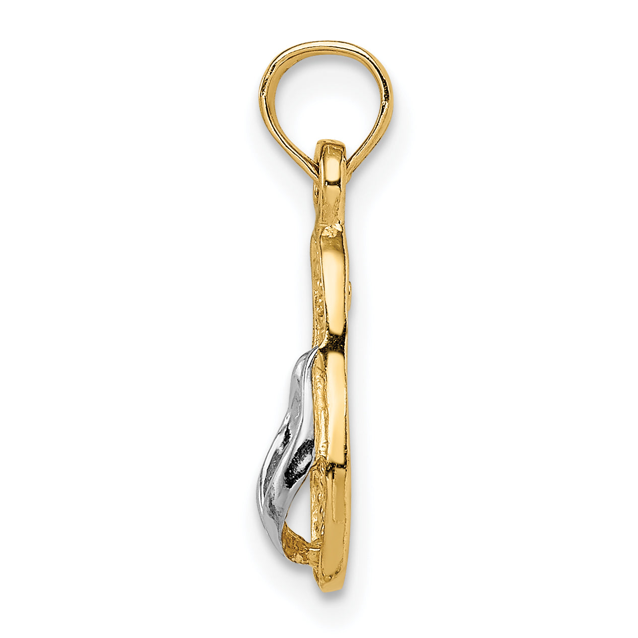 14K Gold 3D Flip-Flop Pendant with Rhodium Accents, 20mm Elegant Charm