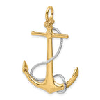 14K Two-Tone Gold 3D Anchor Pendant with Rope Accent for Men