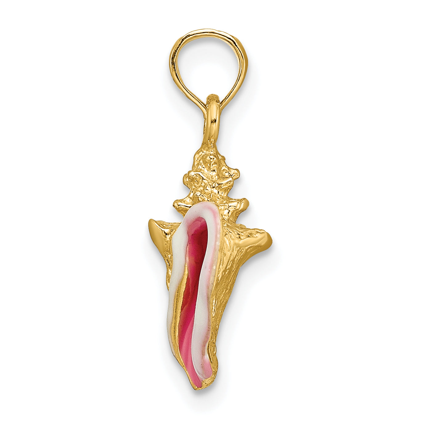 14K Gold Enameled 3D Conch Shell Pendant with Multi-Color Accents