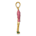 14K Gold Enameled 3D Pink Flamingo Pendant Polished Finish