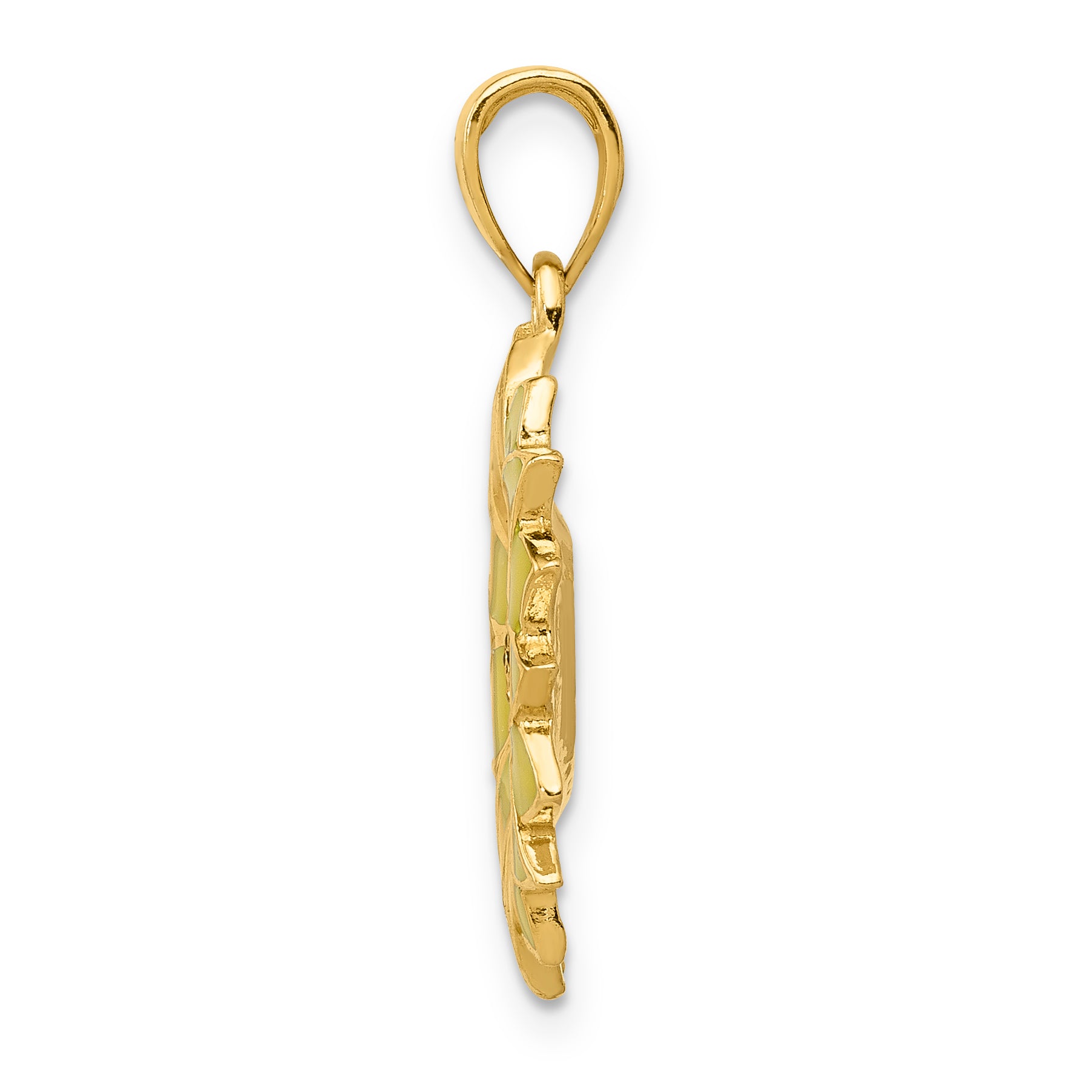 14K Gold Enameled Sunflower Pendant with Textured Back Elegant Charm