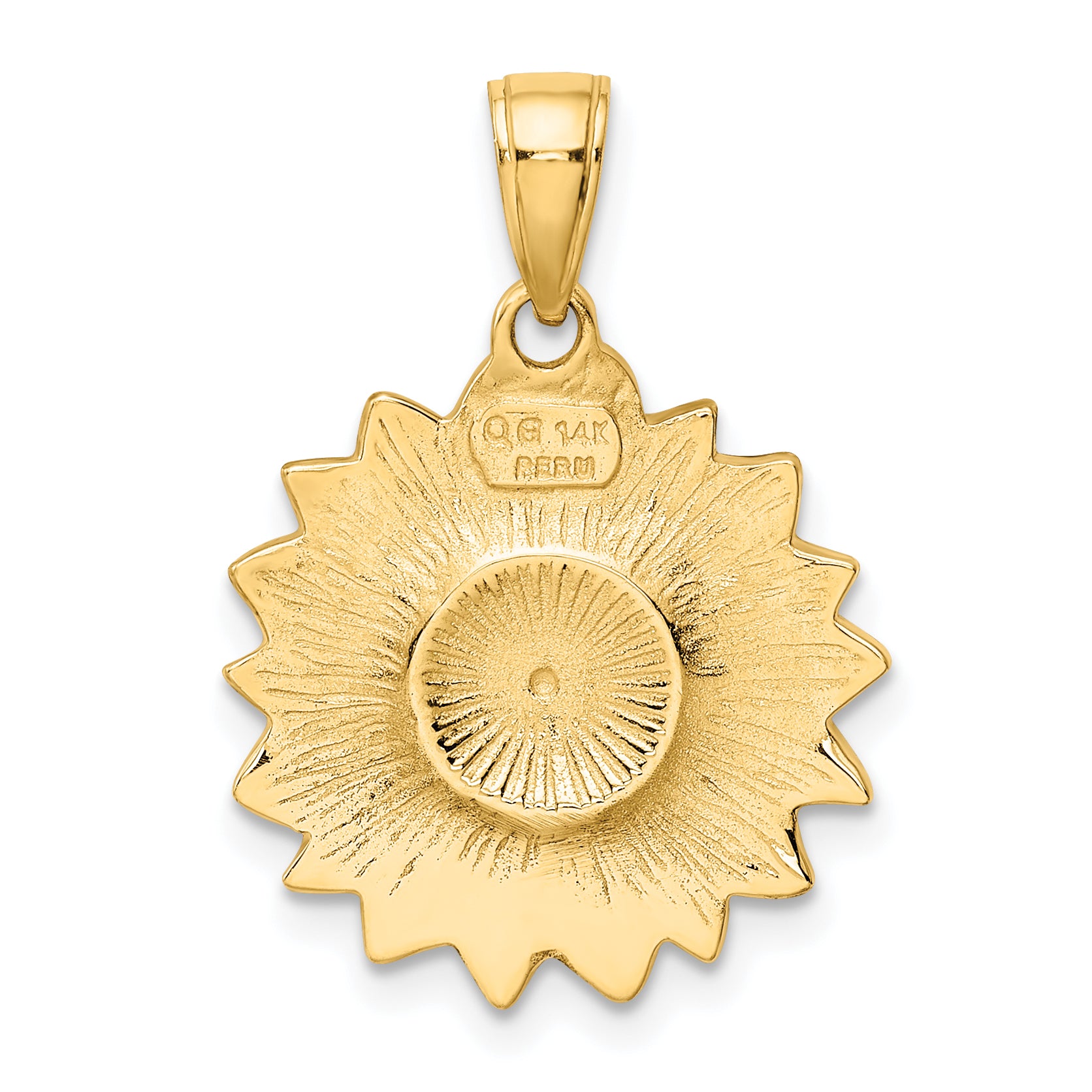 14K Gold Enameled Sunflower Pendant with Textured Back Elegant Charm