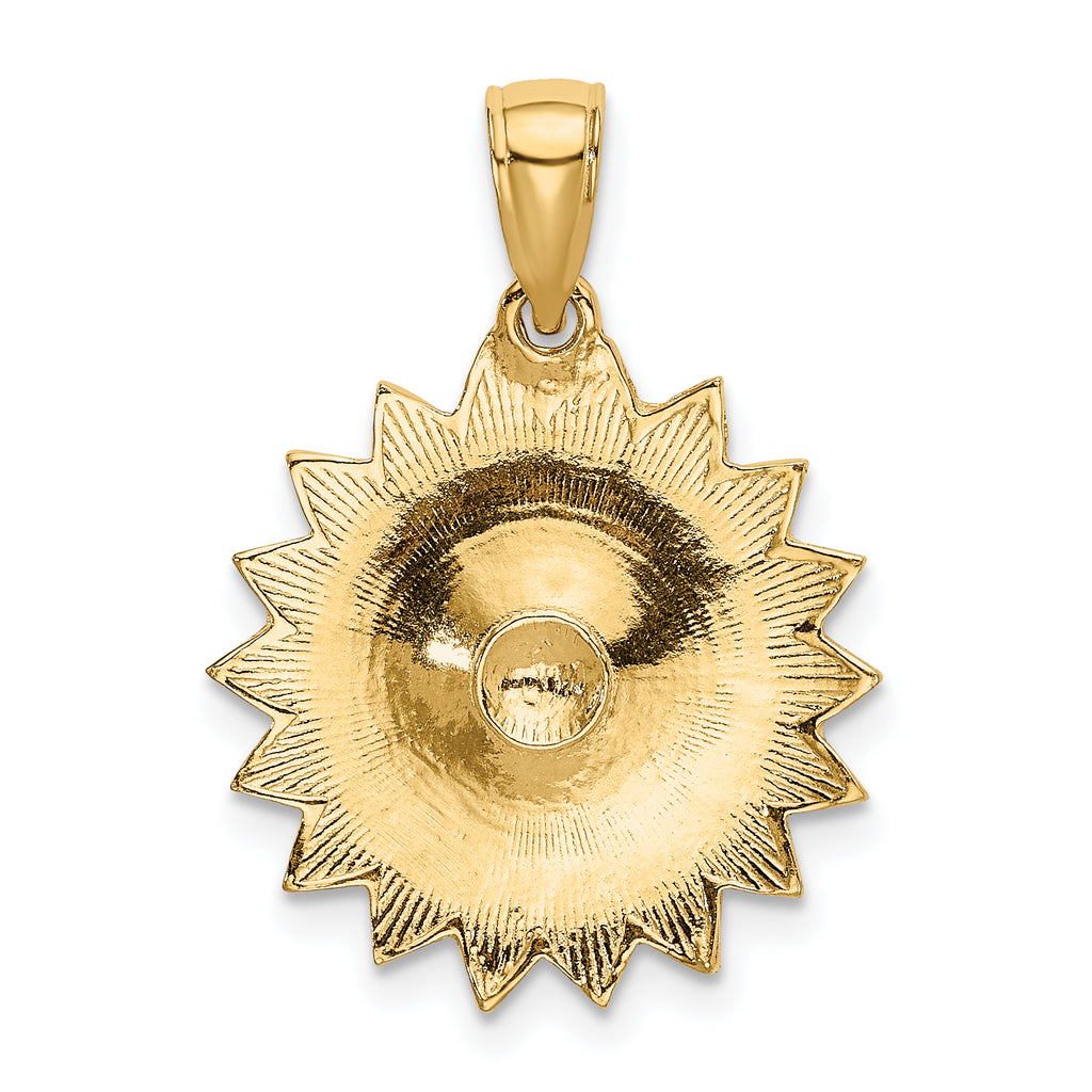 14K Gold Enameled White Daisy Flower Pendant  Elegant Textured Design