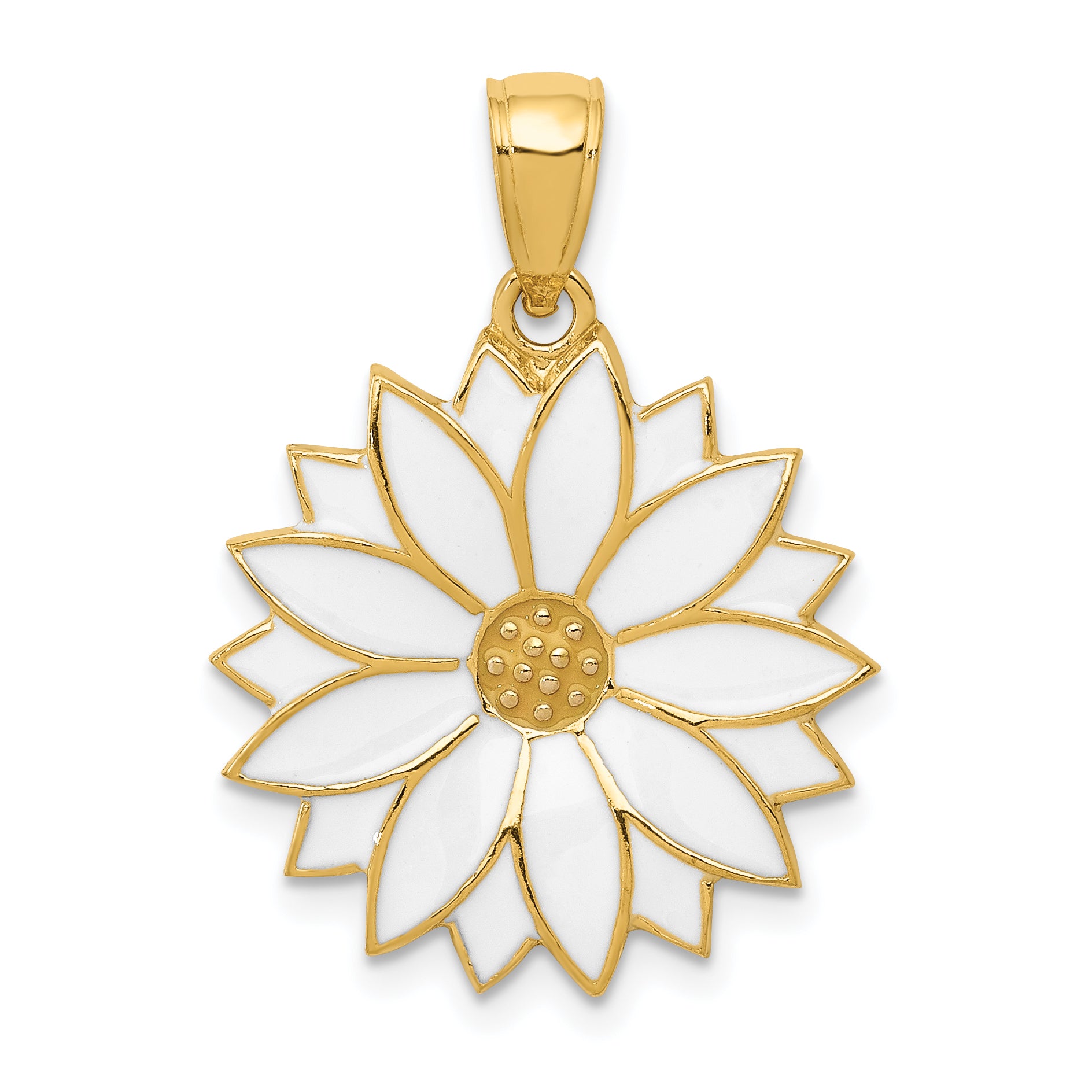 14k Enameled White Daisy Flower Pendant Main image