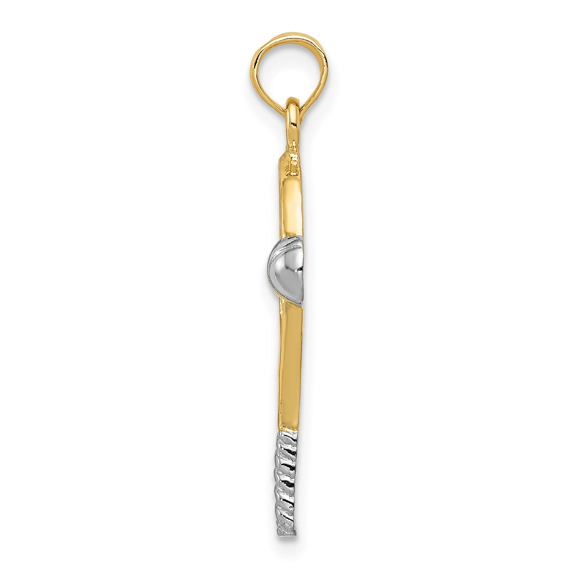 14K Gold Tennis Racquet Pendant with Rhodium Accent  Polished, Men's Charm