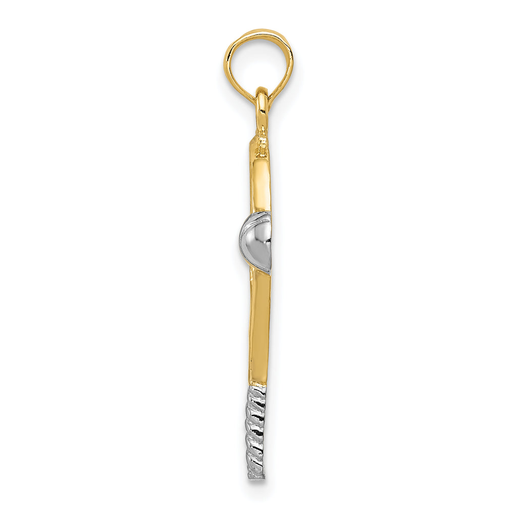 14K Gold Tennis Racquet Pendant with Rhodium Accent  Polished, Men's Charm
