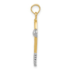 14K Gold Tennis Racquet Pendant with Rhodium Accent  Polished, Men's Charm