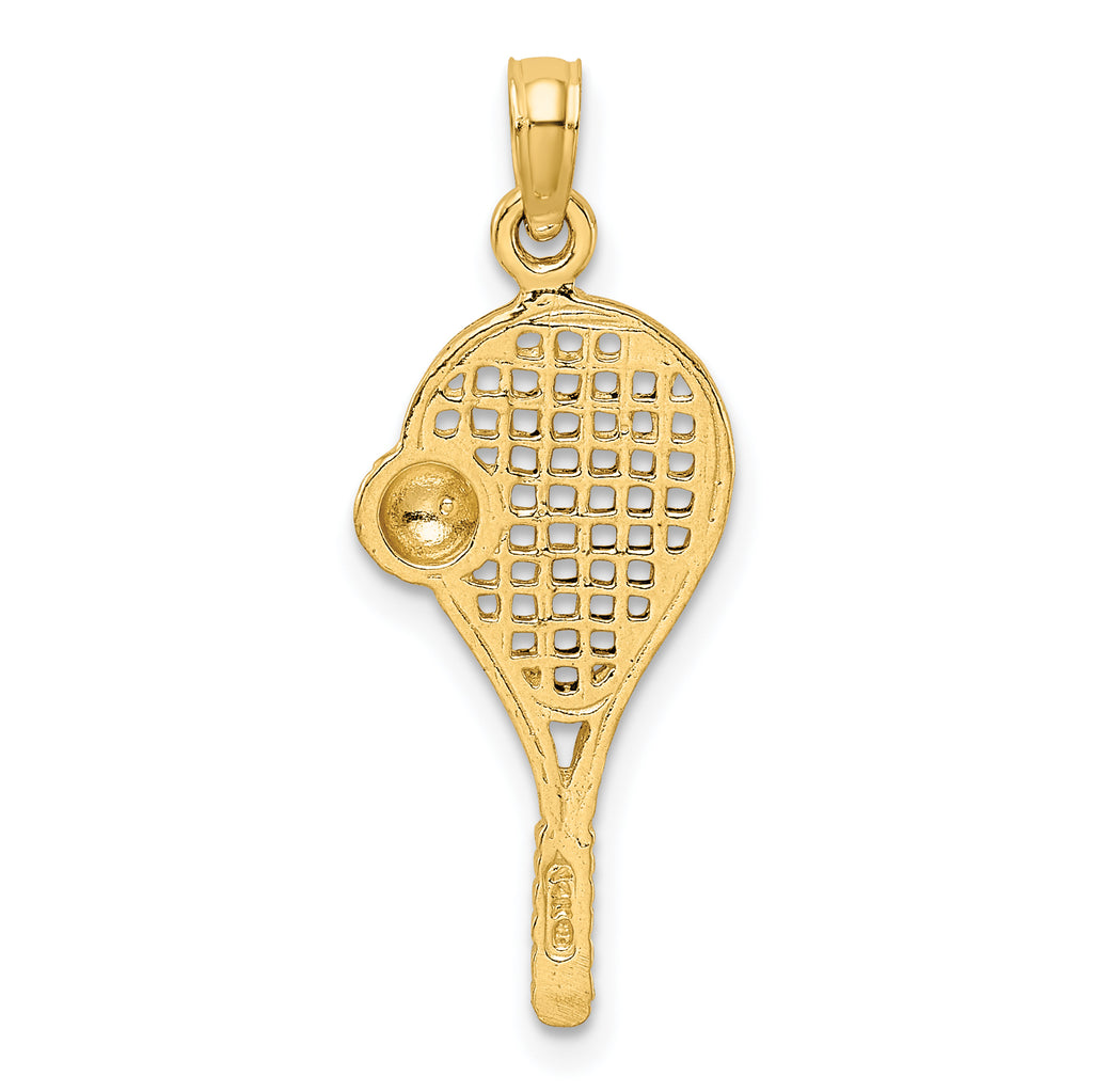 14K Gold Tennis Racquet Pendant with Rhodium Accent  Polished, Men's Charm