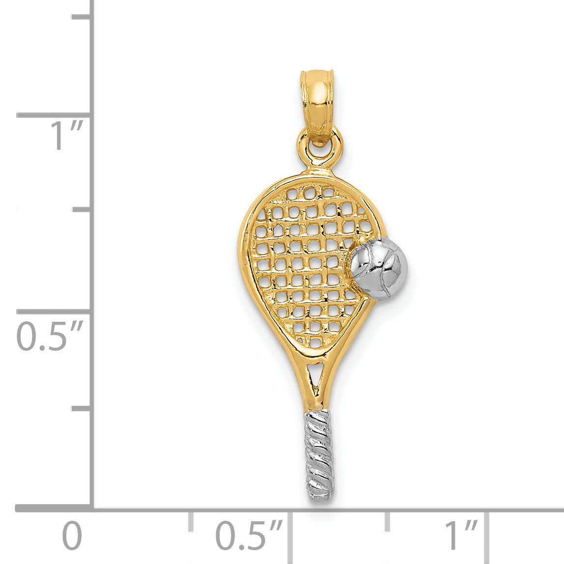 14K Gold Tennis Racquet Pendant with Rhodium Accent  Polished, Men's Charm