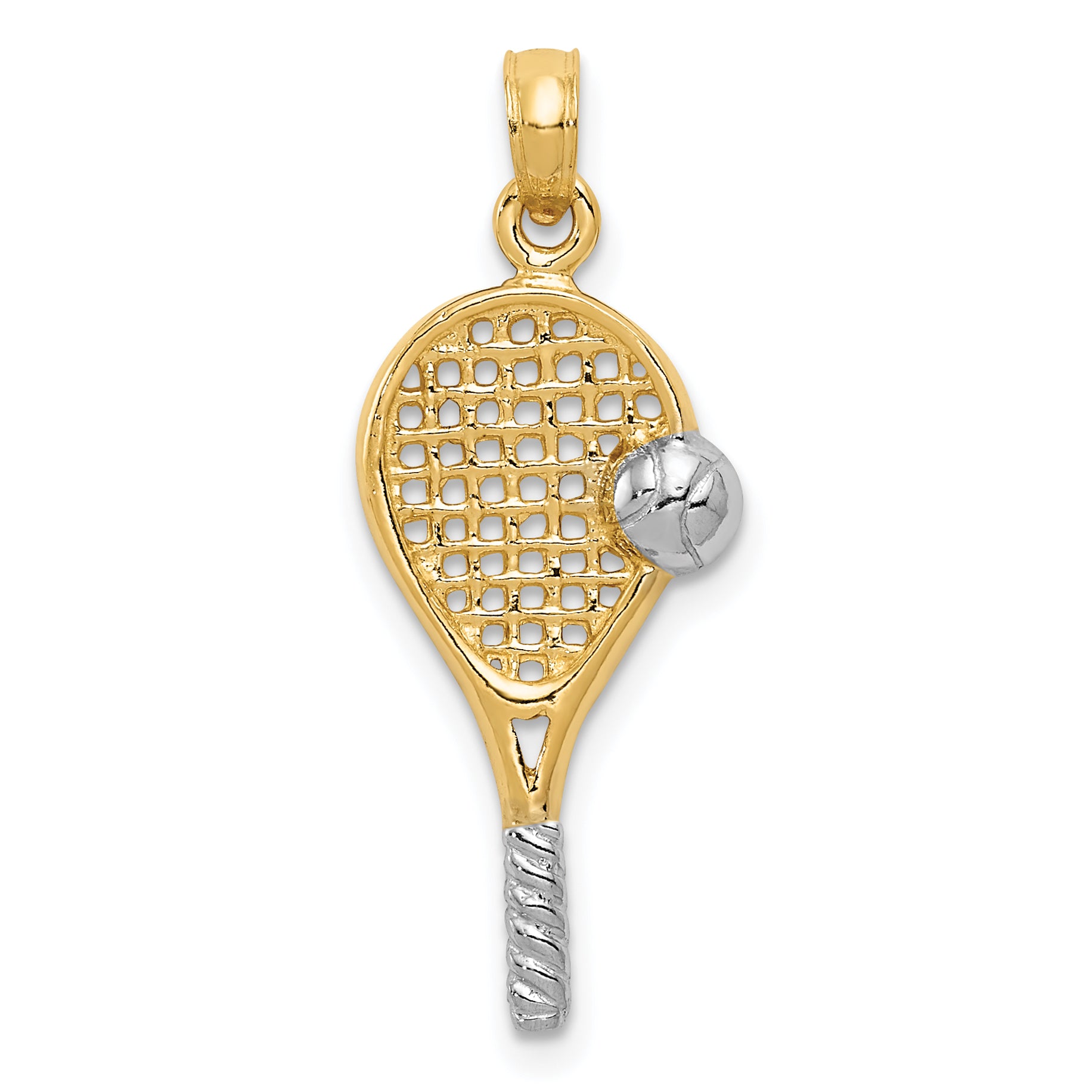 14k w/Rhodium Polished Tennis Racquet Pendant Main image
