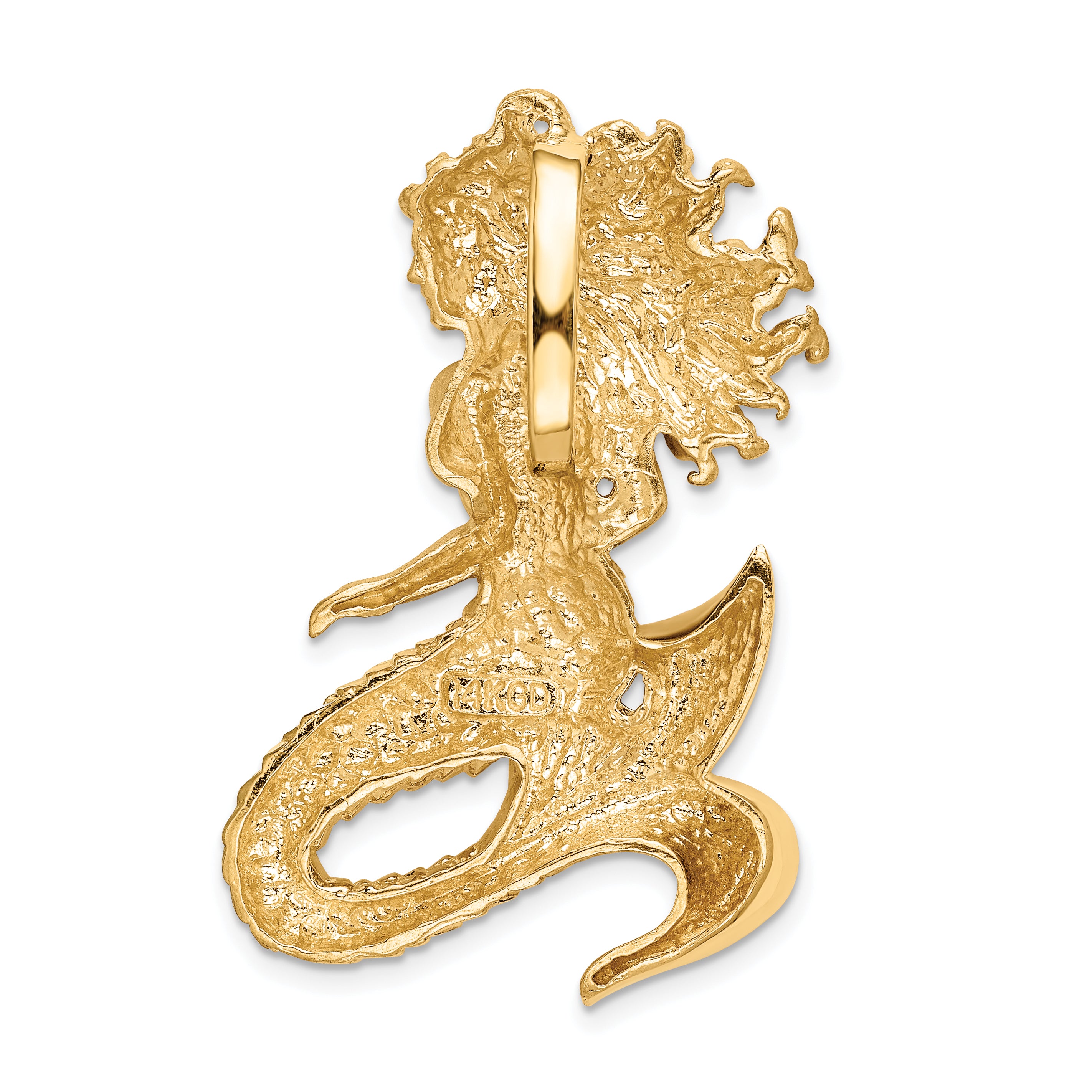 14K Gold Diamond-Cut Mermaid Slide Pendant with Polished & Satin Finish
