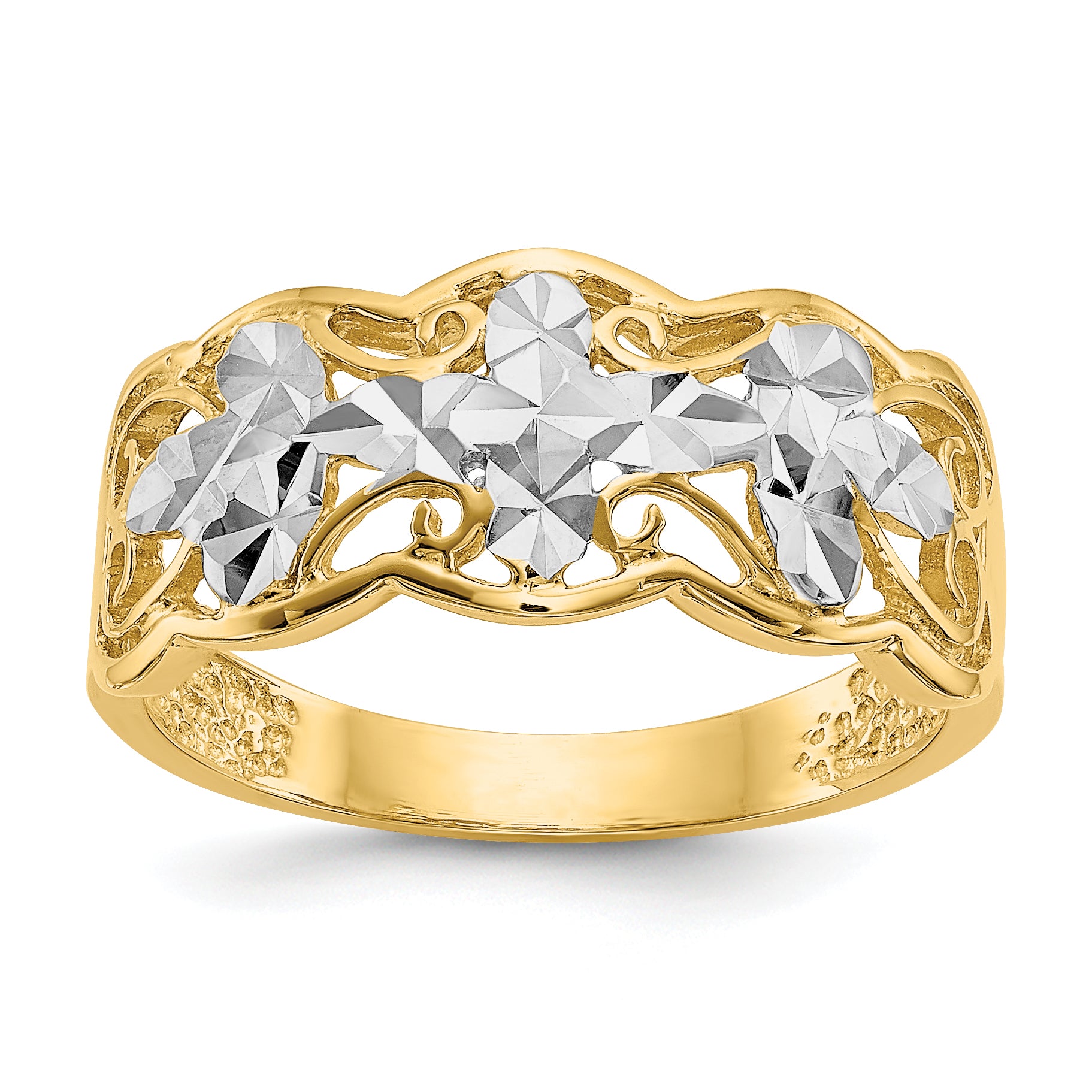 14k Rhodium Diamond-cut Wave Ring Main image