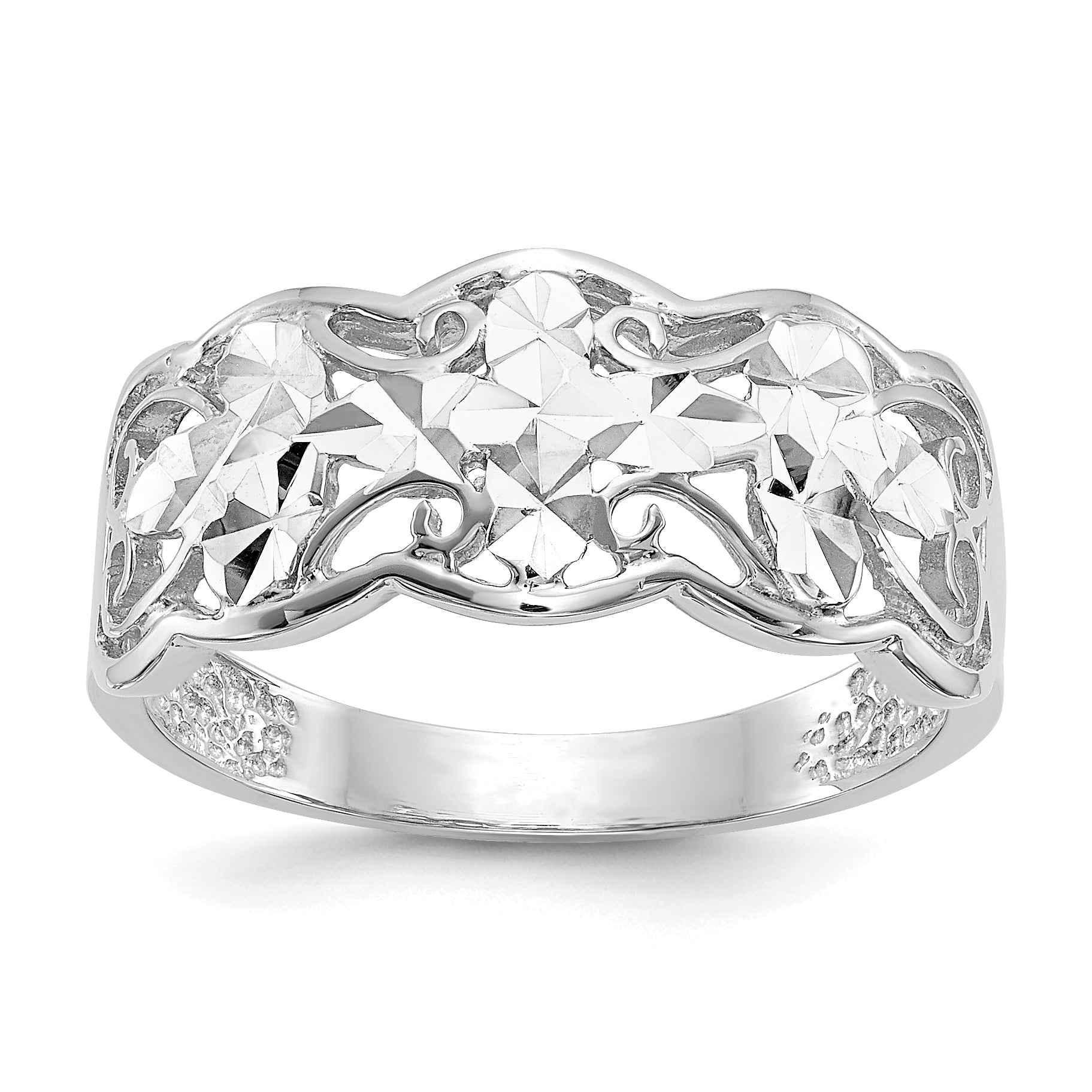 14k White Gold Diamond-cut Wave Ring Main image