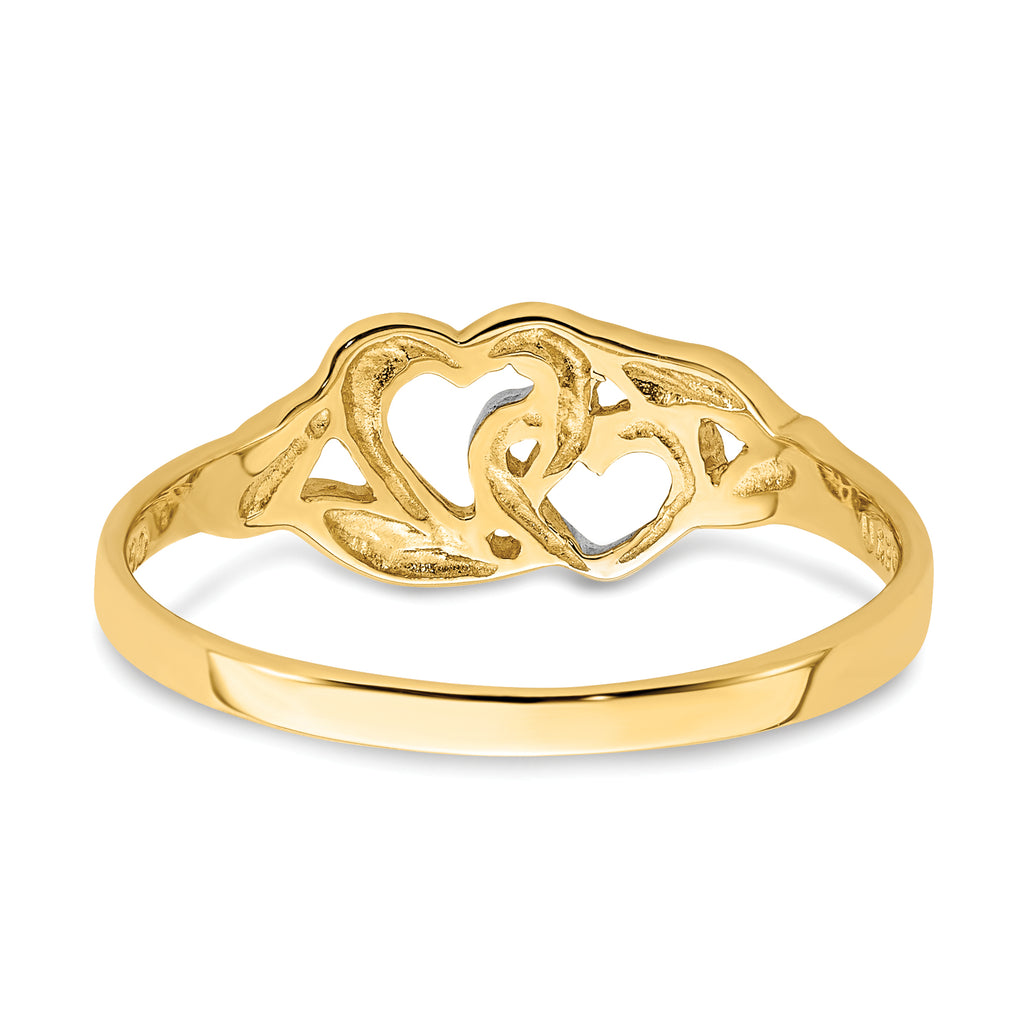 Two Hearts & Leaves Ring in 14K Two-Tone Gold