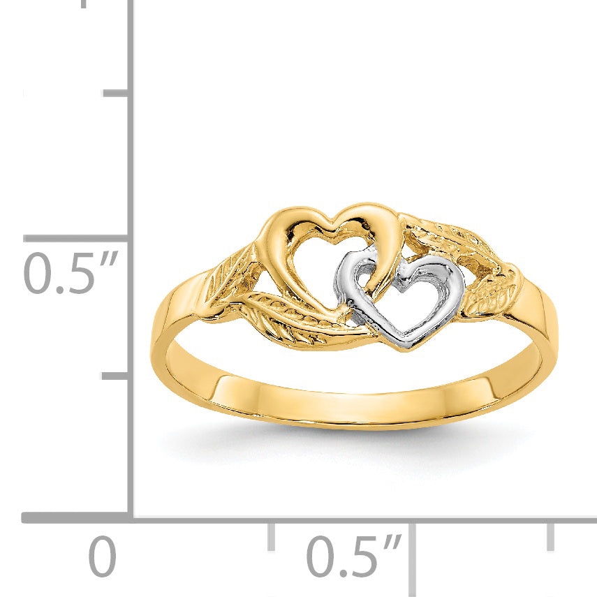 Two Hearts & Leaves Ring in 14K Two-Tone Gold